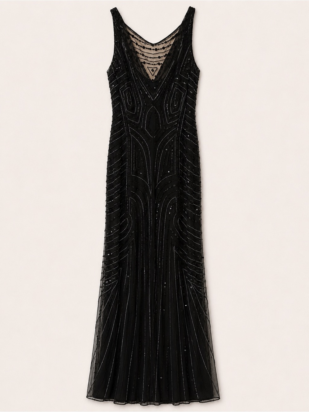 Aidan Mattox Black Beaded V-Neck Evening Gown